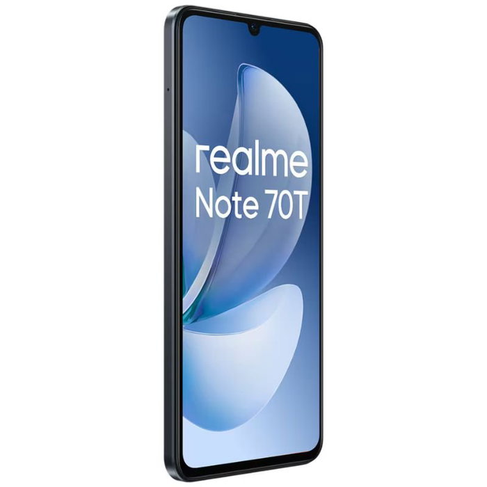 Realme Note 70T Smartphone 4GB RAM 256GB ROM Negro Obsidiana Pantalla 6.74" HD+ 90Hz Batería 6000 mAh Carga 15W IP54 Cámara IA